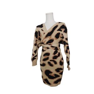 Fashion Nova Cheetah Print Wrap Dress - Beige & Black